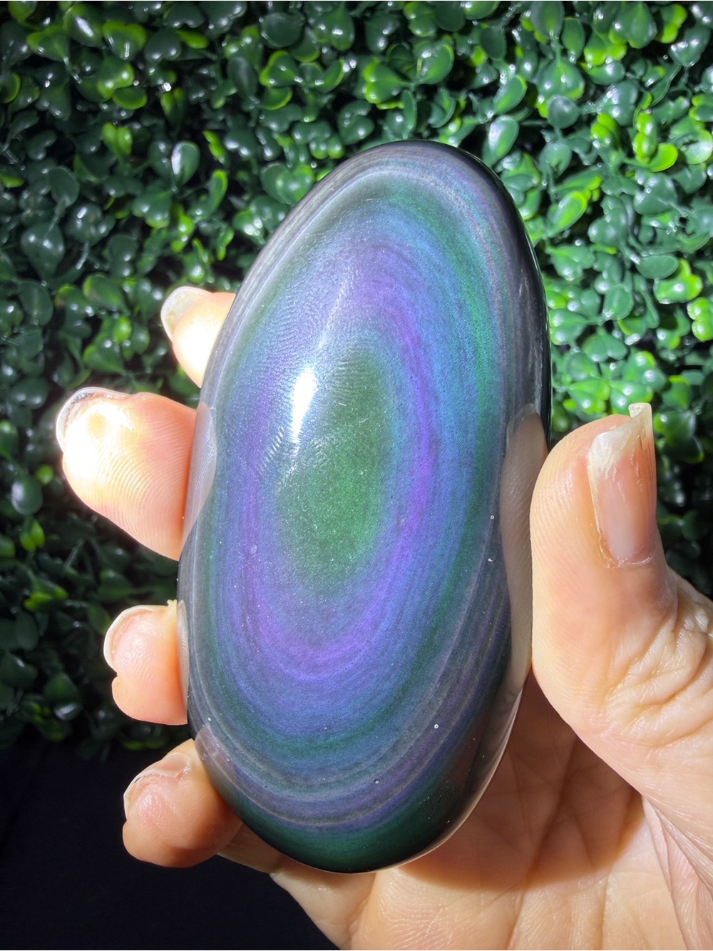 High-Grade, Large Rainbow Obsidian Palm Stone